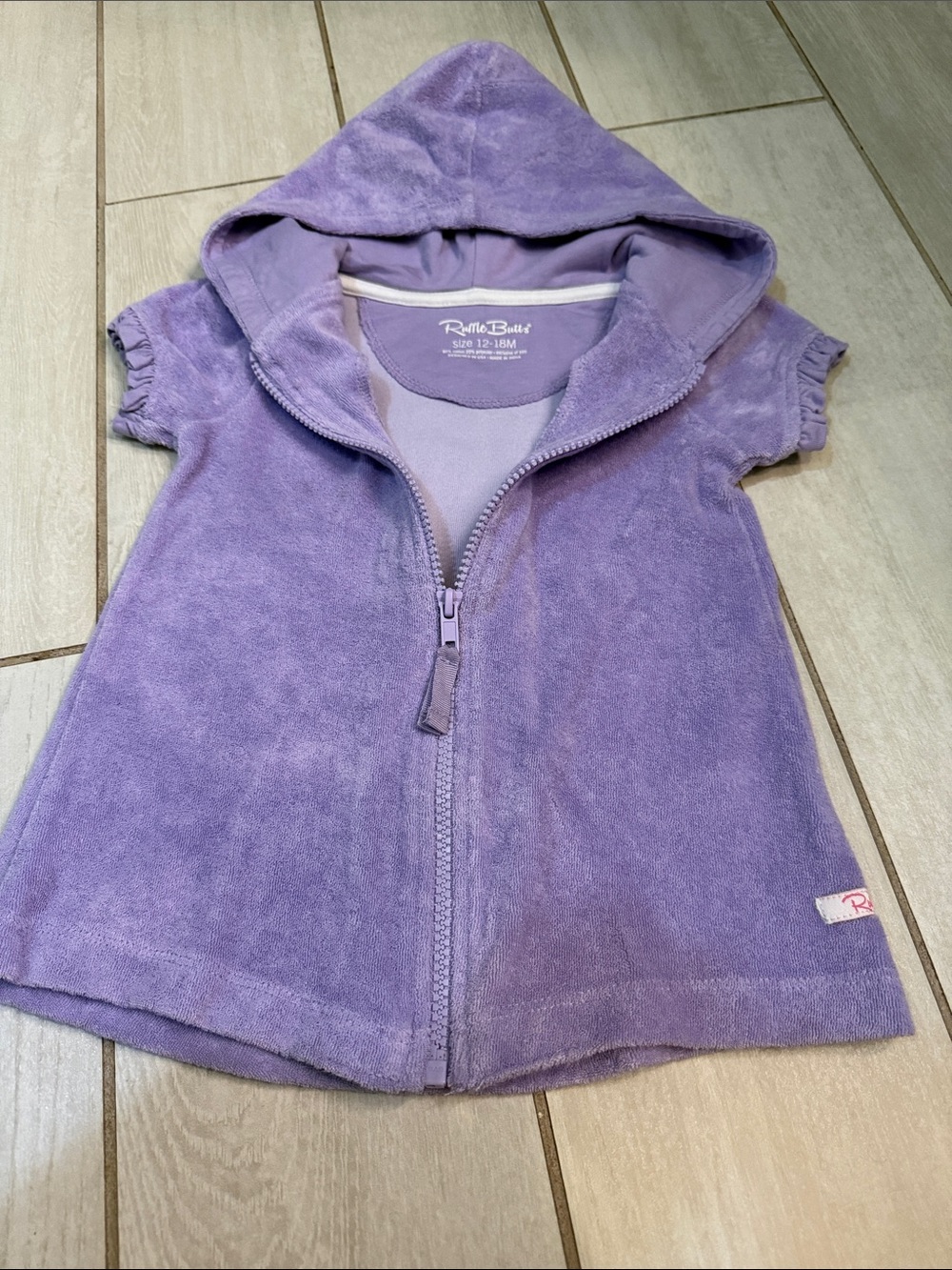 RuffleButts Lavender Terry Cloth Hooded Cover Up 12-18M Beach Pool Dress - Picture 3 of 3